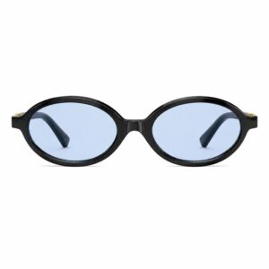 Óculos Solar Oval Hailey Preto com Lente Azul