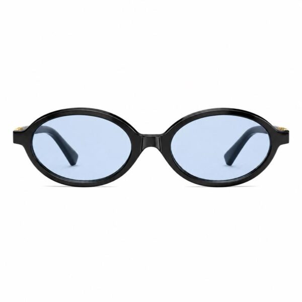 Óculos Solar Oval Hailey Preto com Lente Azul