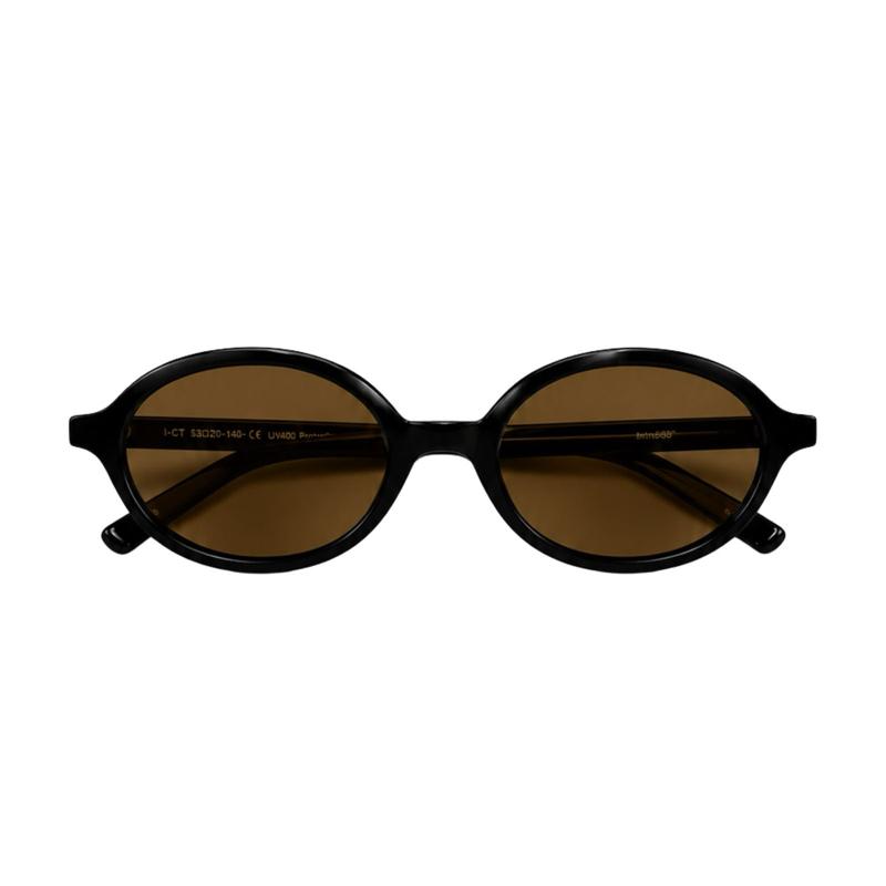 Óculos Solar Oval Hailey Preto com Lentes Marrom